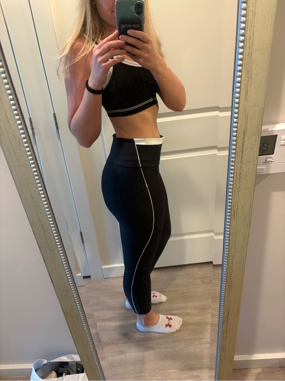 Athleta Black High-Waist Leggings with White Trim